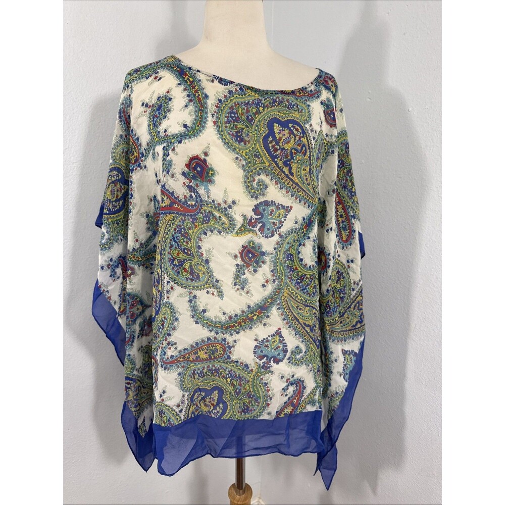 Talbots Blouse Womens 2X Silk Multi Paisley Abstract Kimono Top Festival